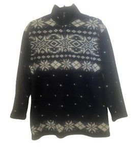 Lauren Ralph Lauren Blue White Snowflake 1/4 Zip Fleece Pullover Vtg 90s Sz P/S